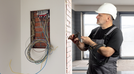 Electrician looking at wiring