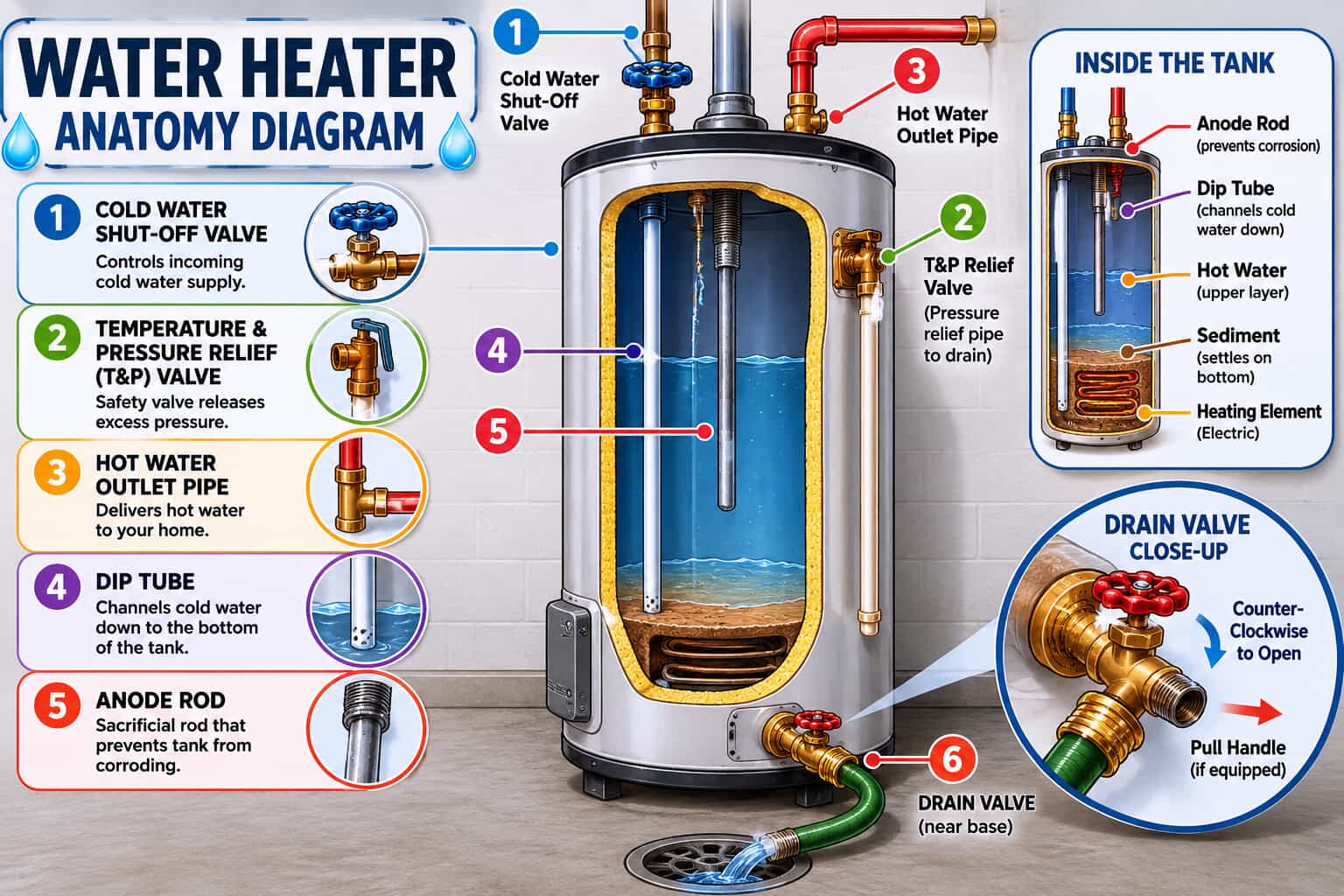 anatomy of a water heater diagram